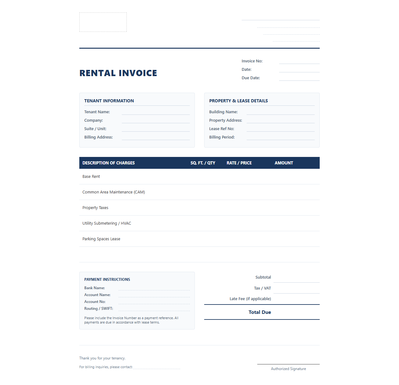 Office Building Rental Invoice Template