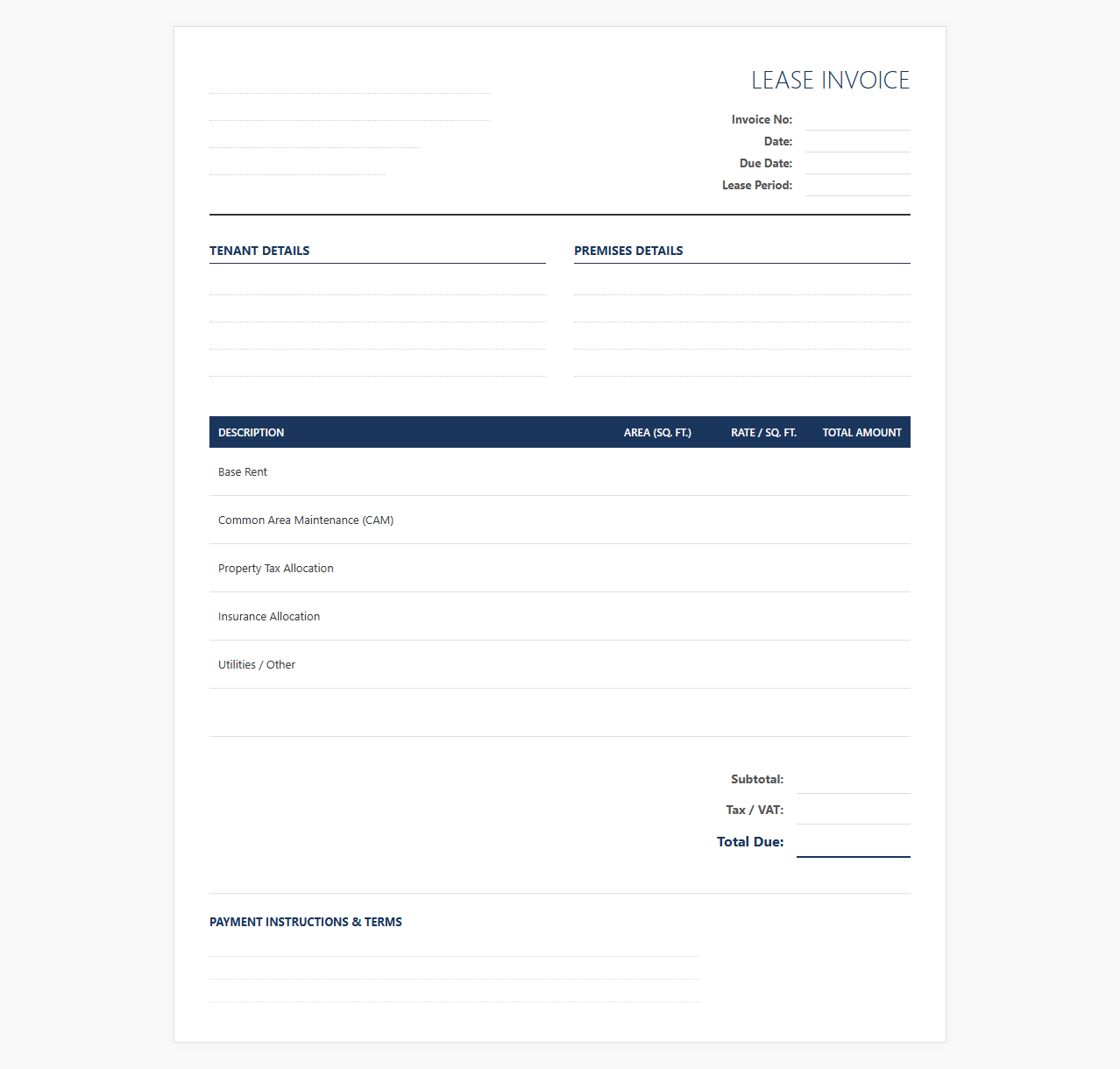Office Space Lease Invoice Template
