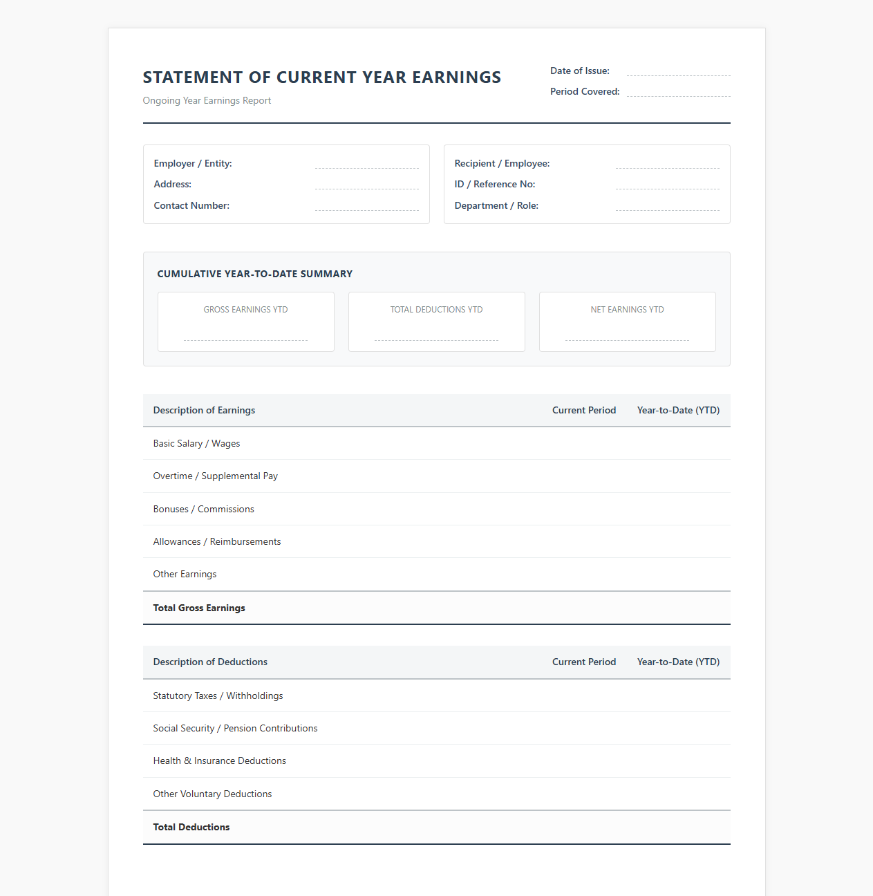 Ongoing Year Earnings Report Template