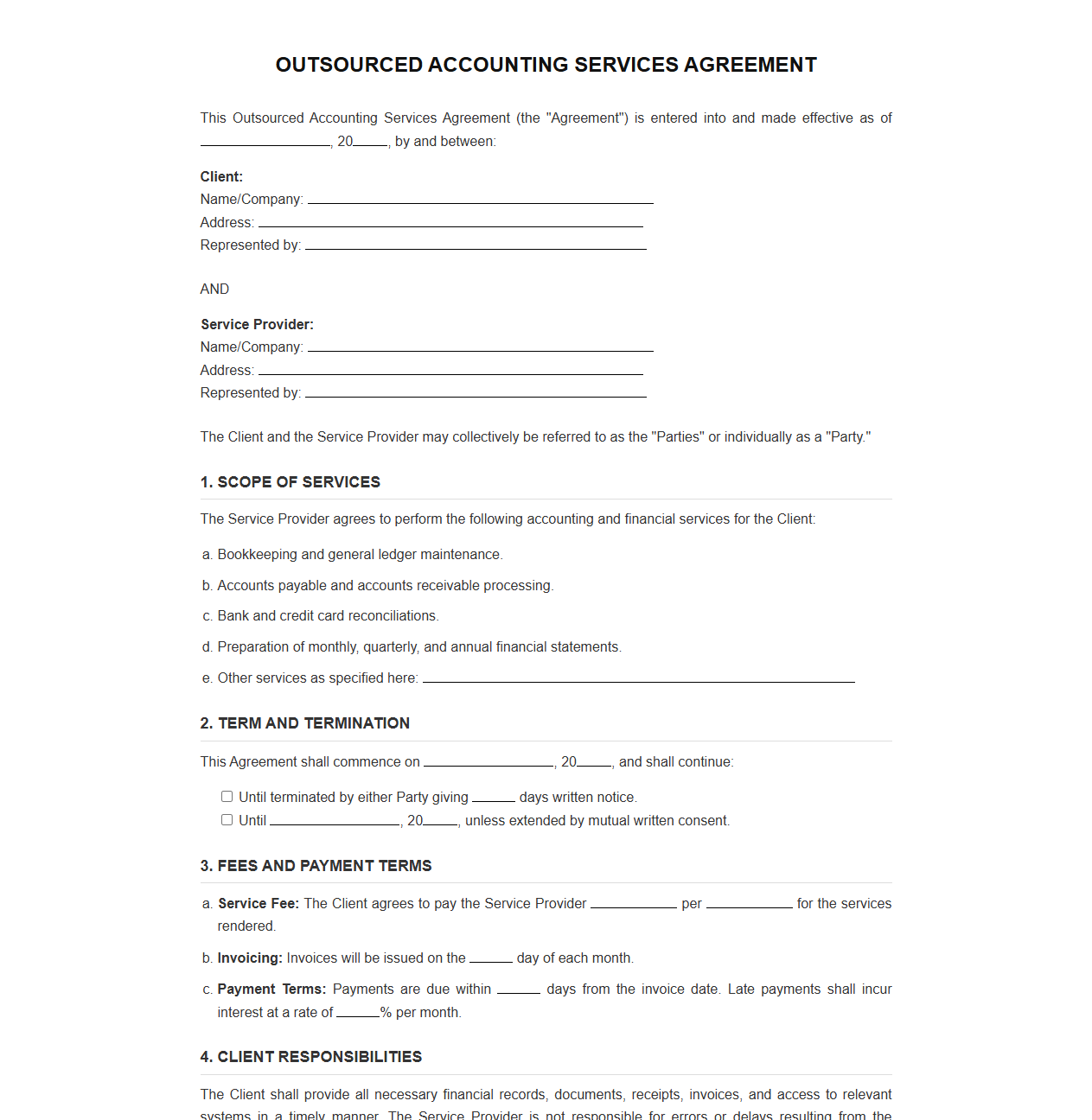 Outsourced Accounting Services Agreement Template