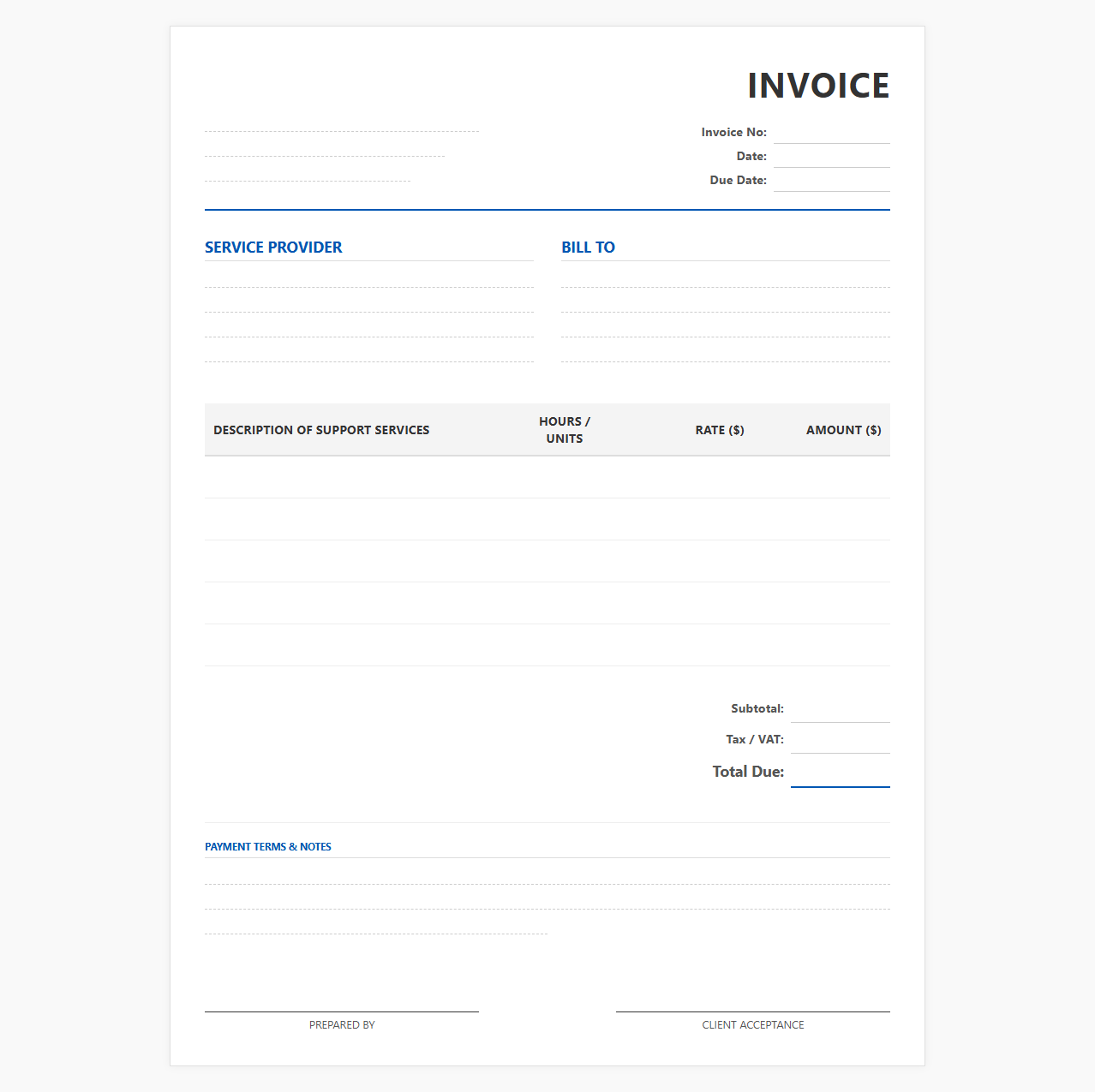 Outsourced Customer Support Services Invoice