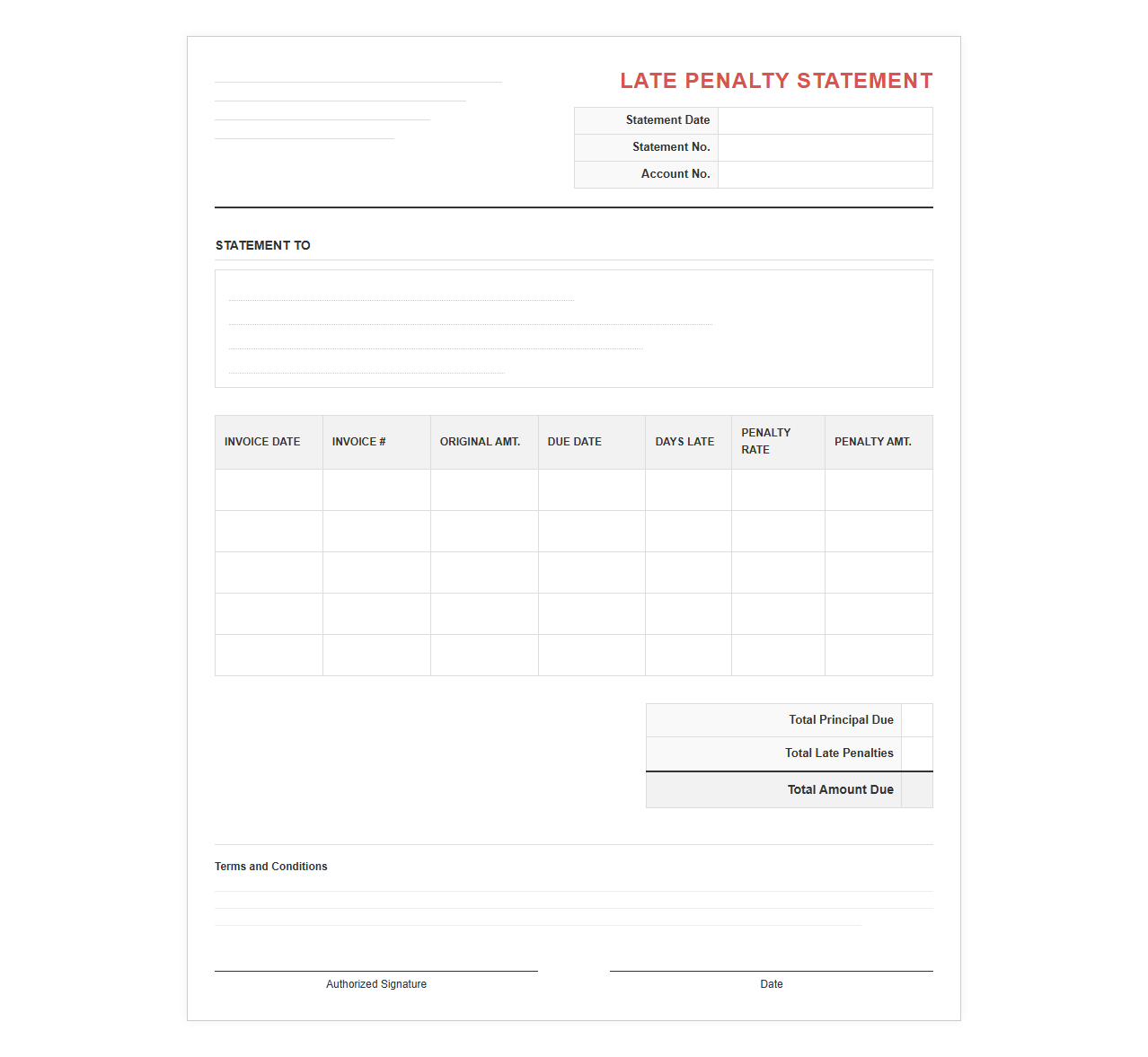 Outstanding Balance Late Penalty Statement