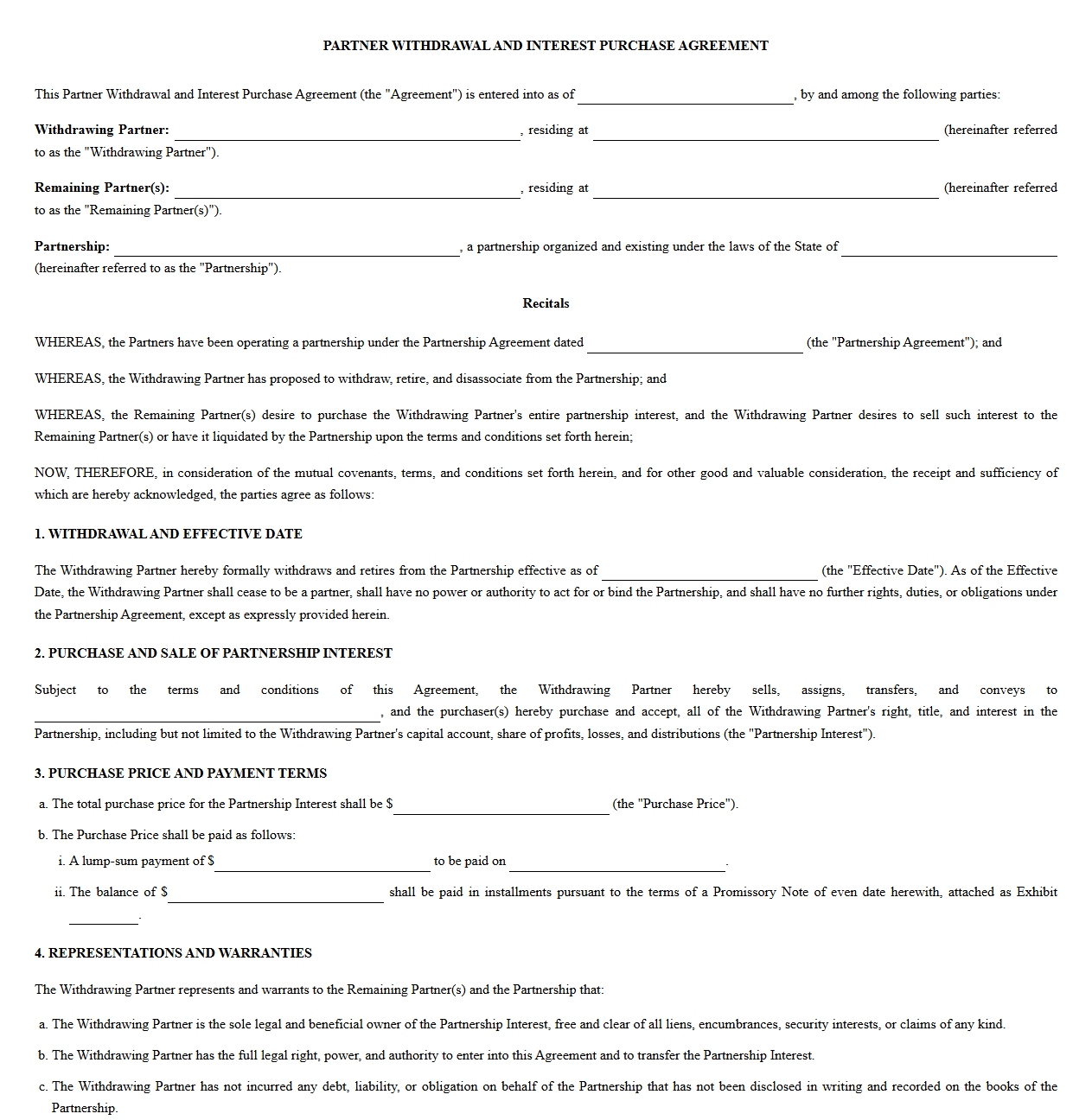 Partner Withdrawal and Interest Purchase Agreement