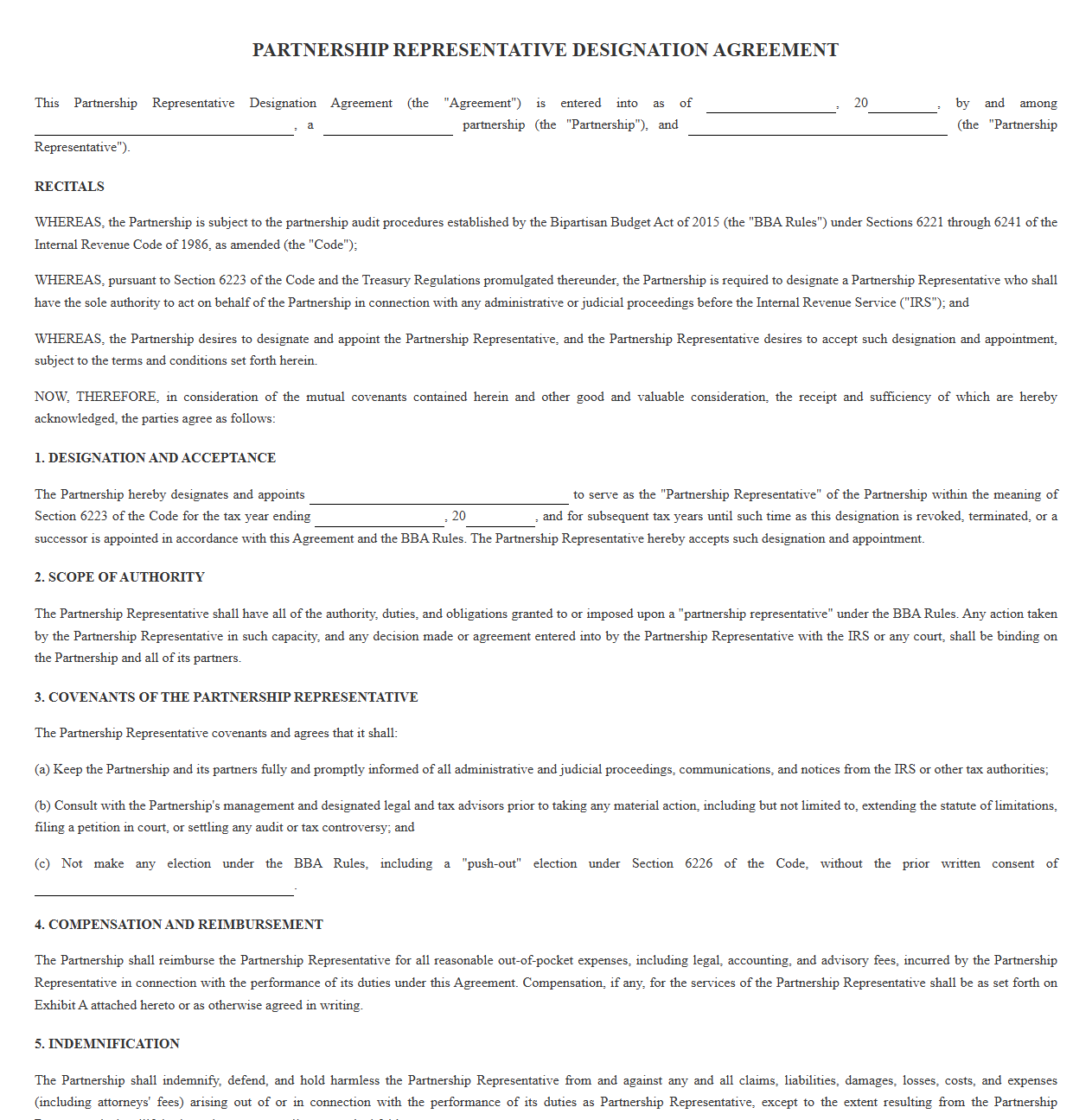 Partnership Representative Designation Agreement