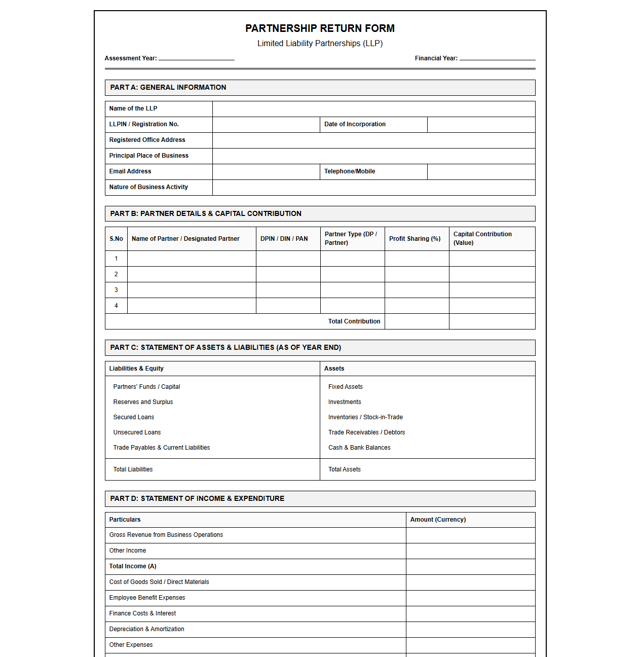 Partnership Return Form for Limited Liability Partnerships