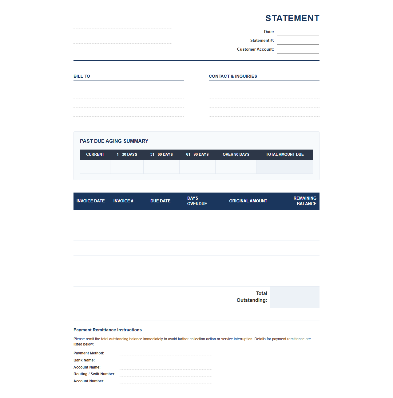 Past Due Invoice Statement Template