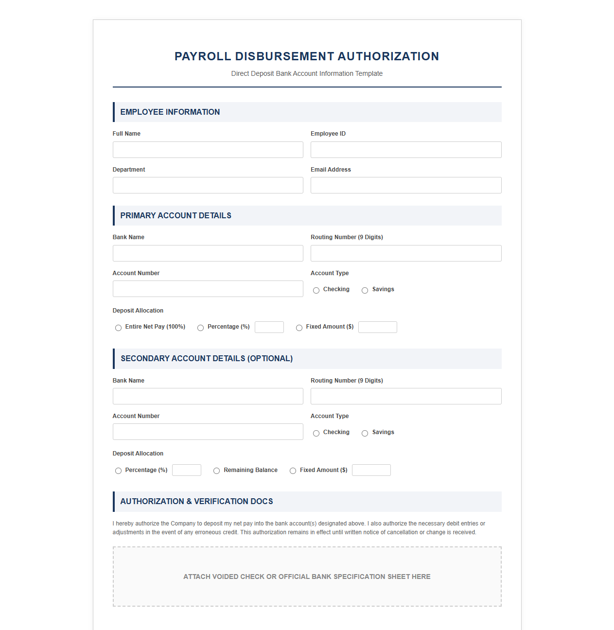 Payroll Disbursement Bank Account Template