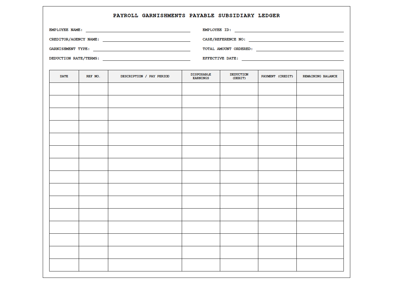 Payroll Garnishments Payable Subsidiary Ledger