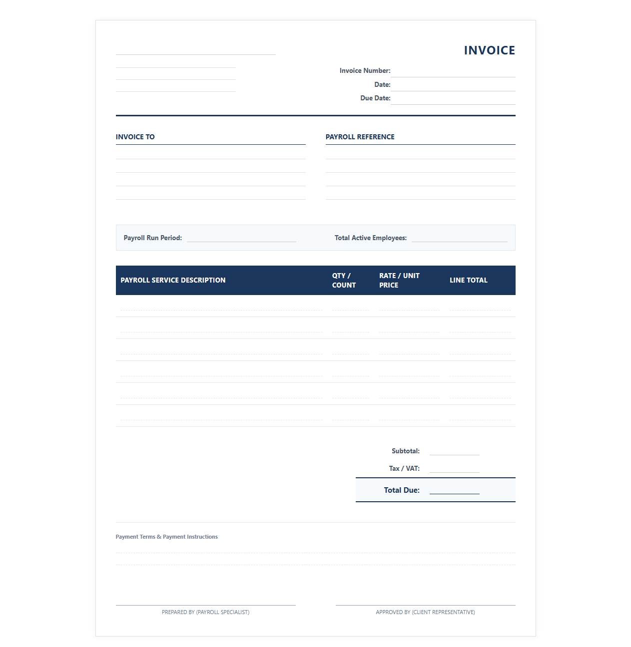 Payroll Processing Services Invoice Template