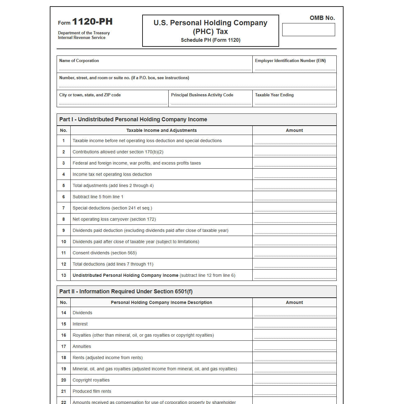 Personal Holding Company Income Tax Return Model