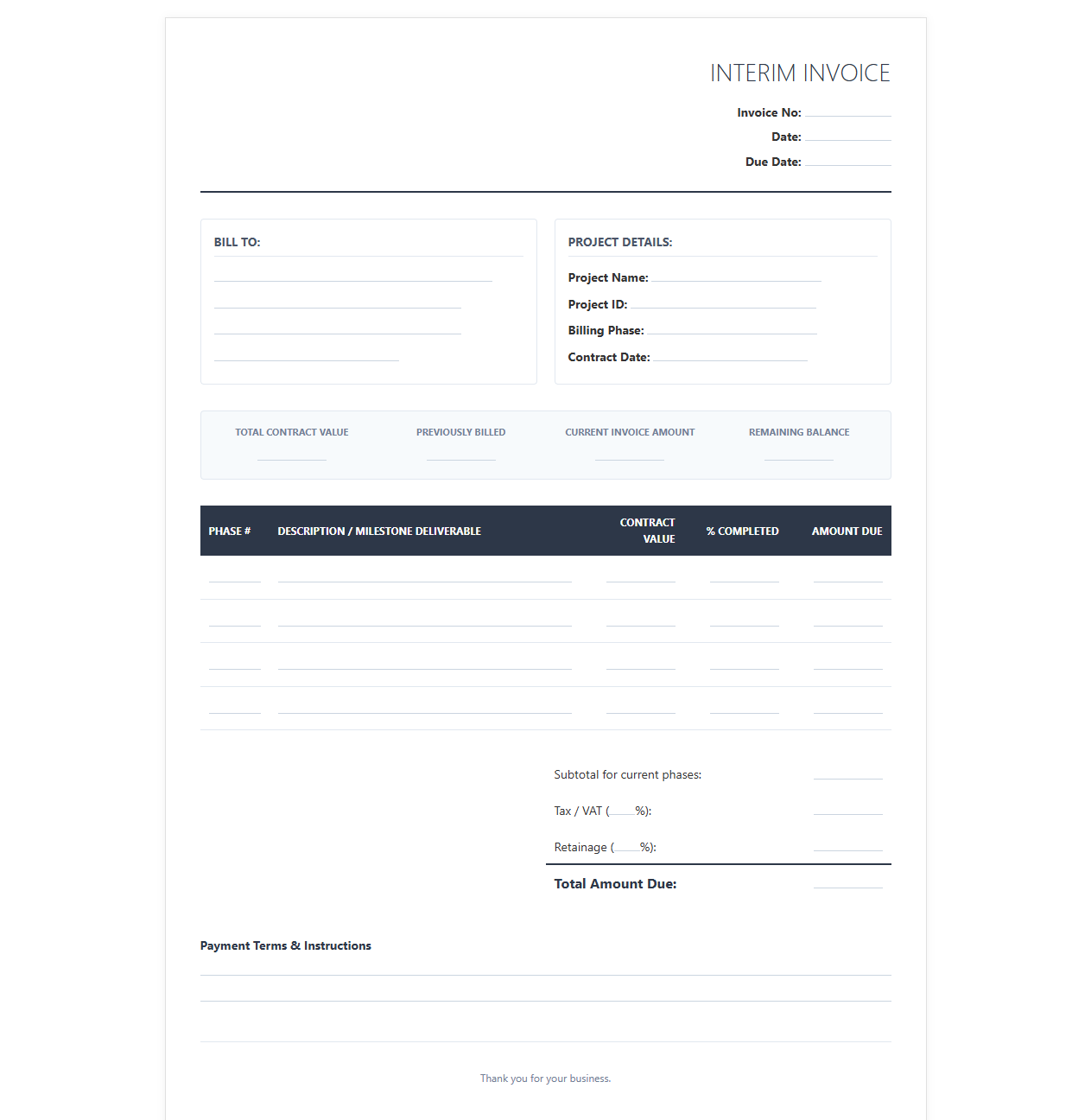 Phased Project Interim Invoice Template