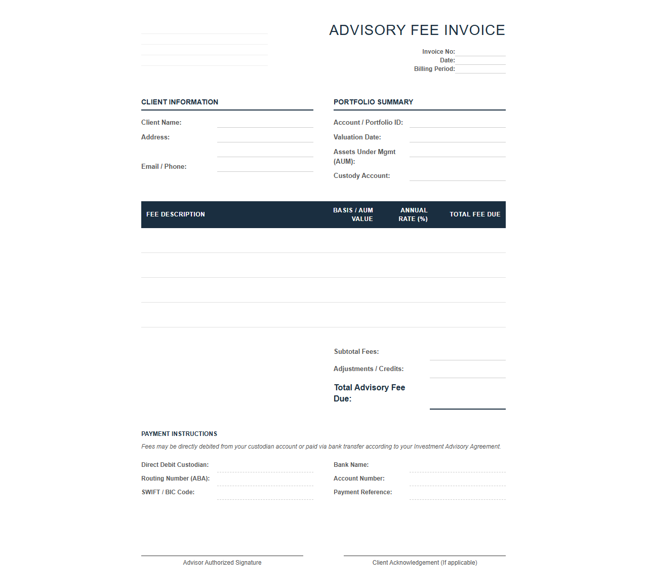 Portfolio Management Advisory Invoice Template
