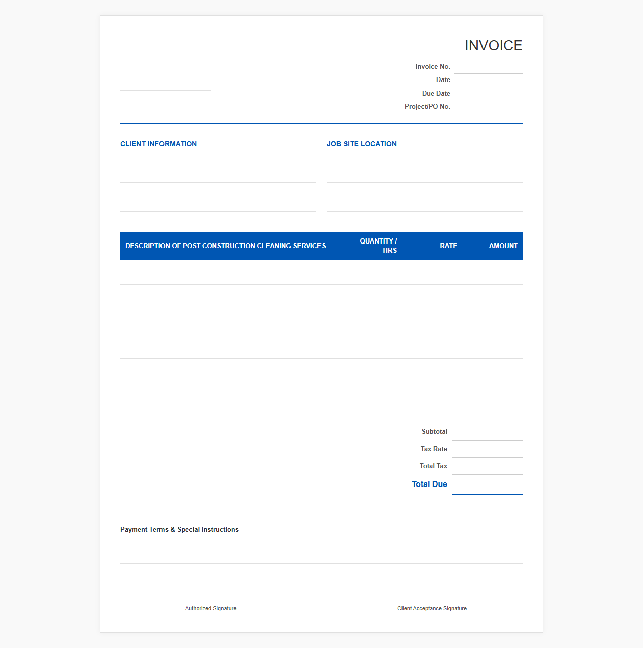 Post-Construction Cleaning Invoice Template
