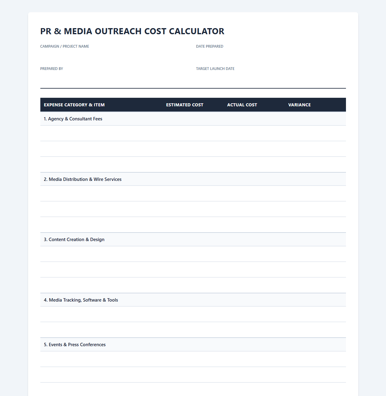 PR and Media Outreach Cost Calculator