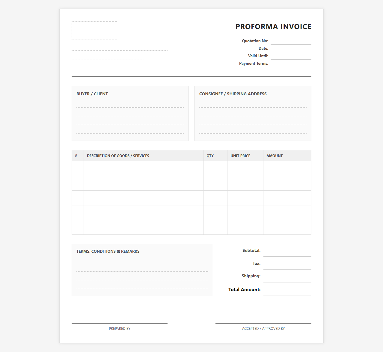 Pre-Billing Sales Quotation Invoice Layout