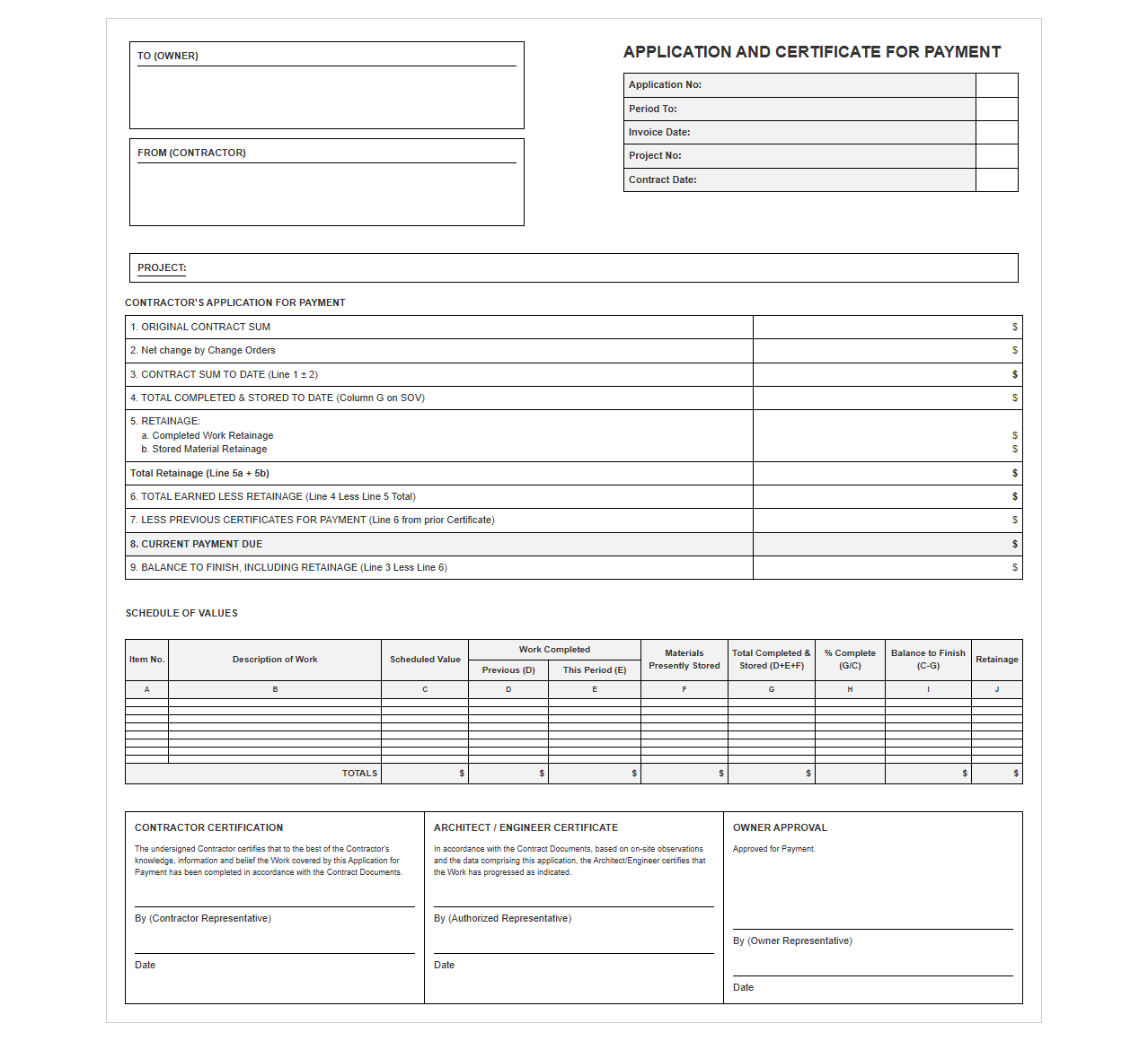 Progress Billing Invoice with Schedule of Values