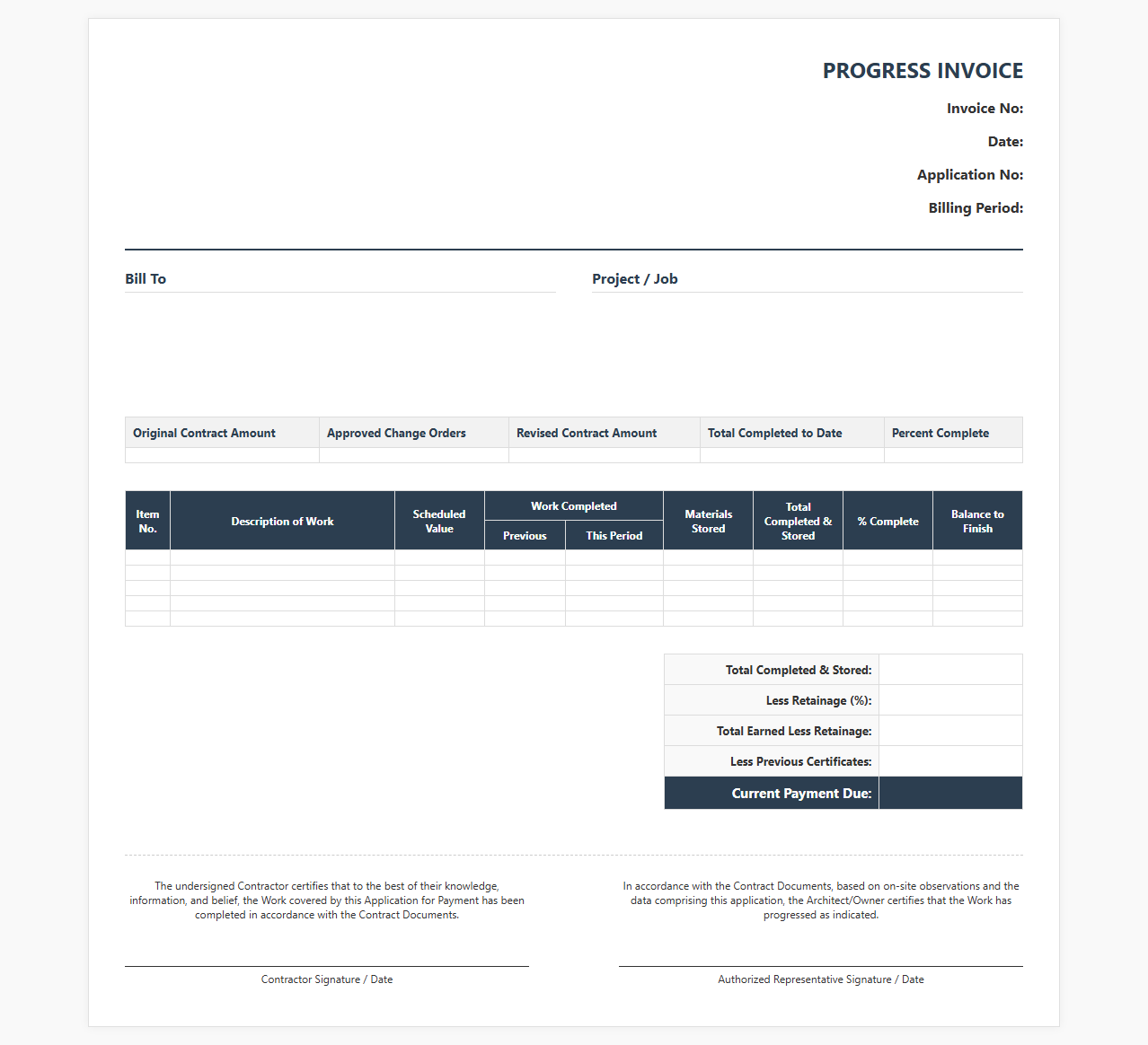 Progress Billing Invoice Template