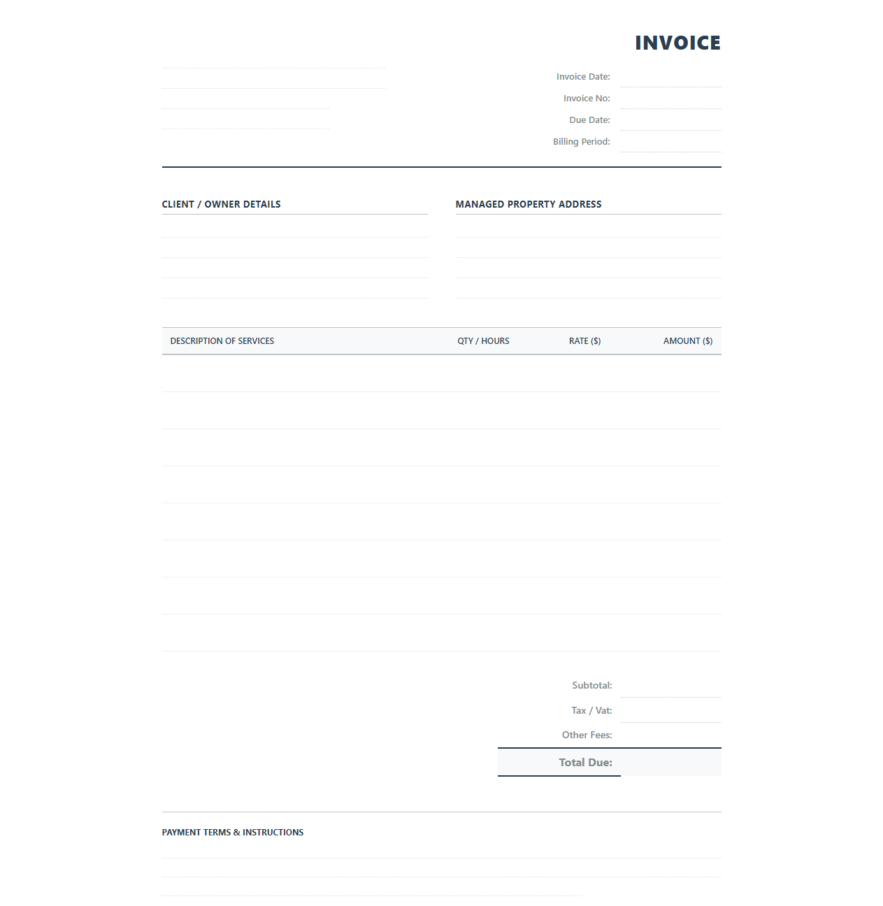 Property Manager Monthly Service Invoice