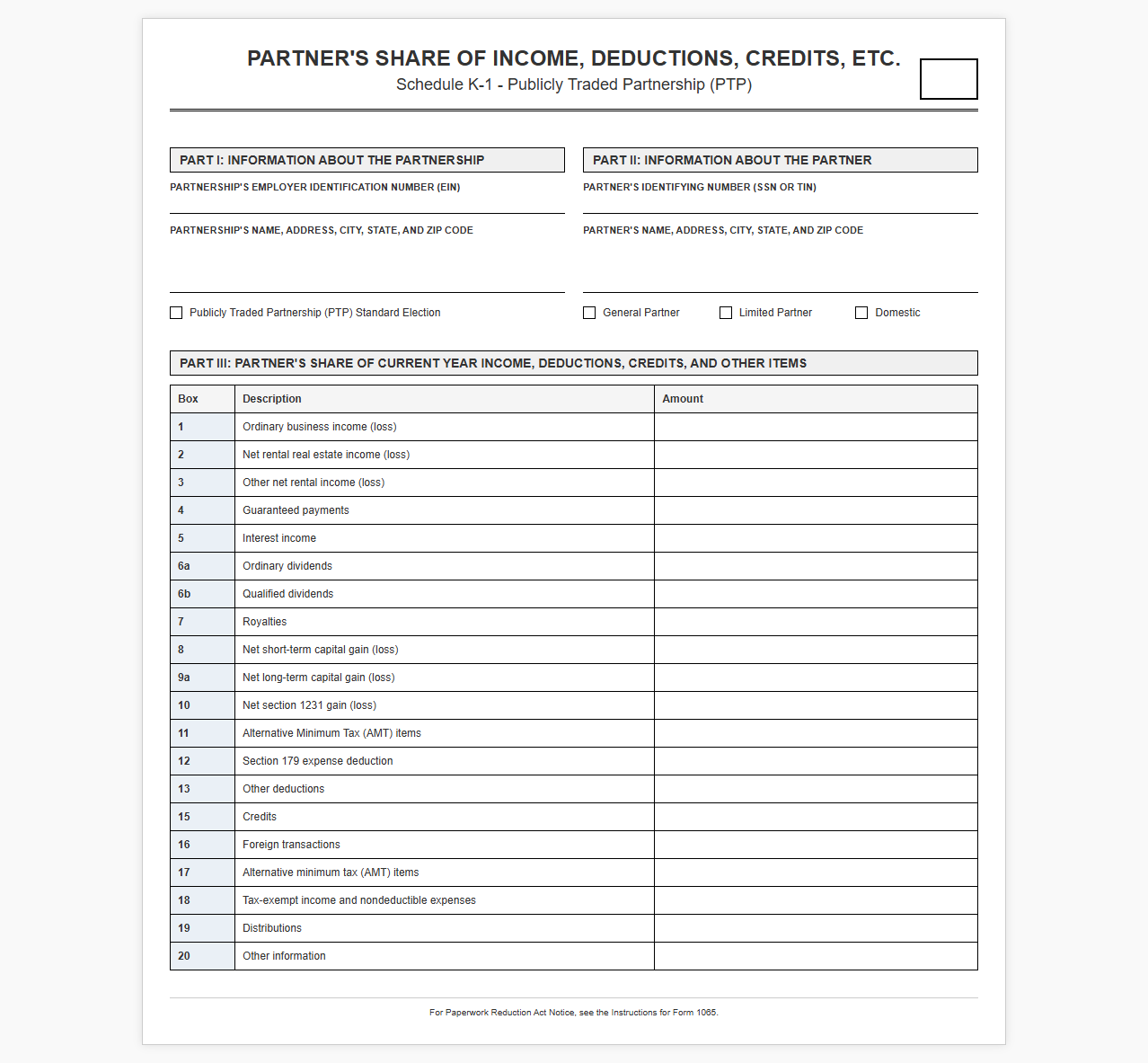Publicly Traded Partnership Tax Return Template