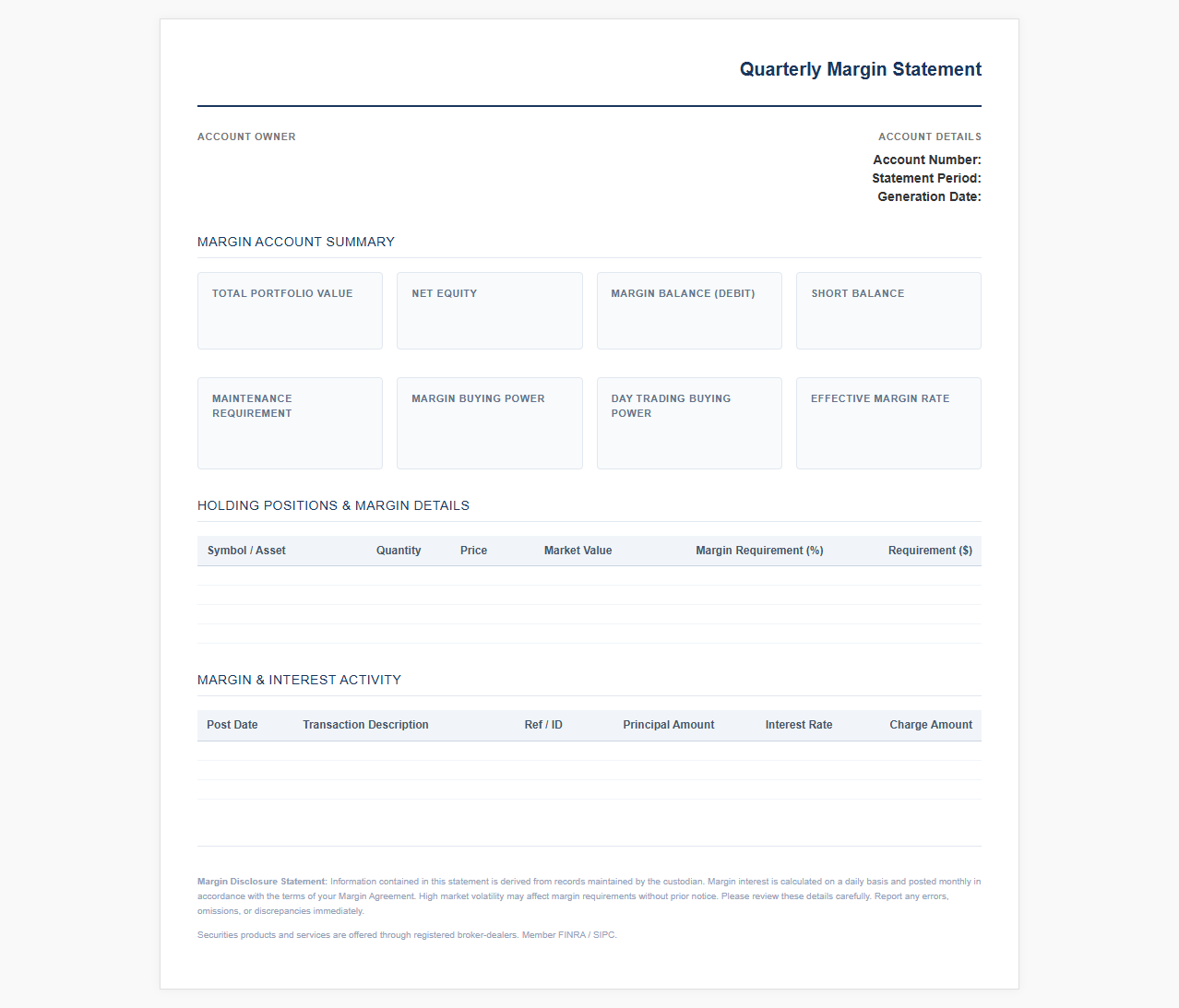 Quarterly Margin Account Statement Template
