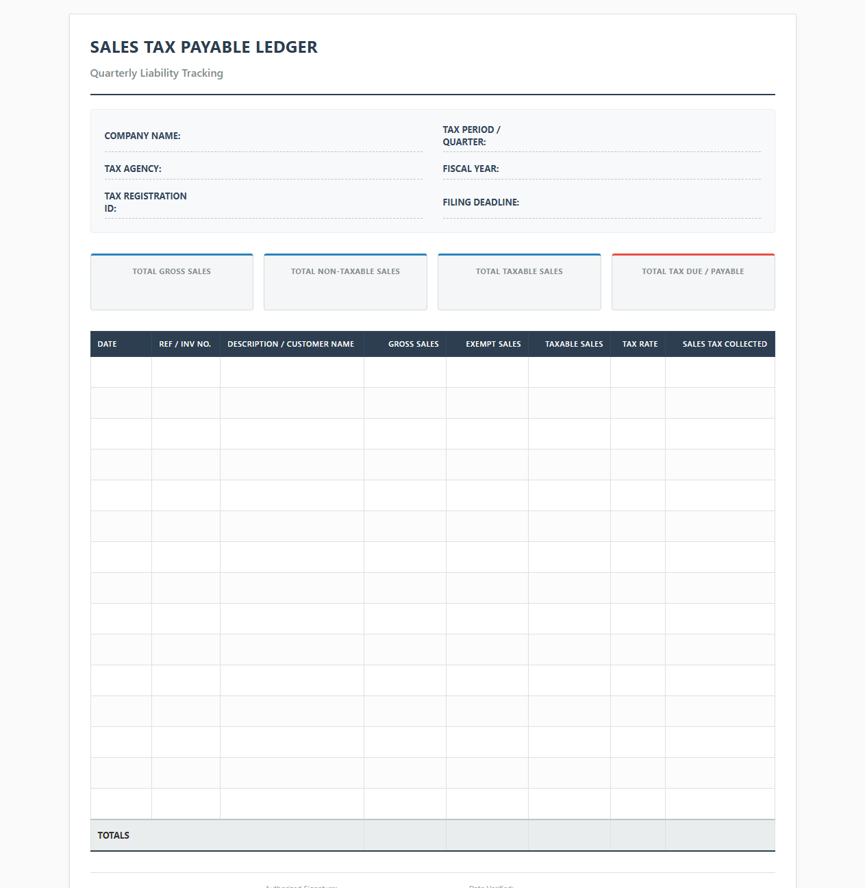 Quarterly Sales Tax Liability Tracking Ledger