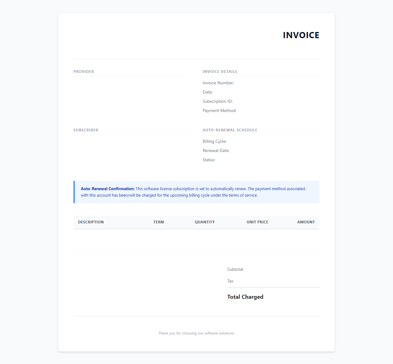 Recurring Software License Auto Renewal Invoice