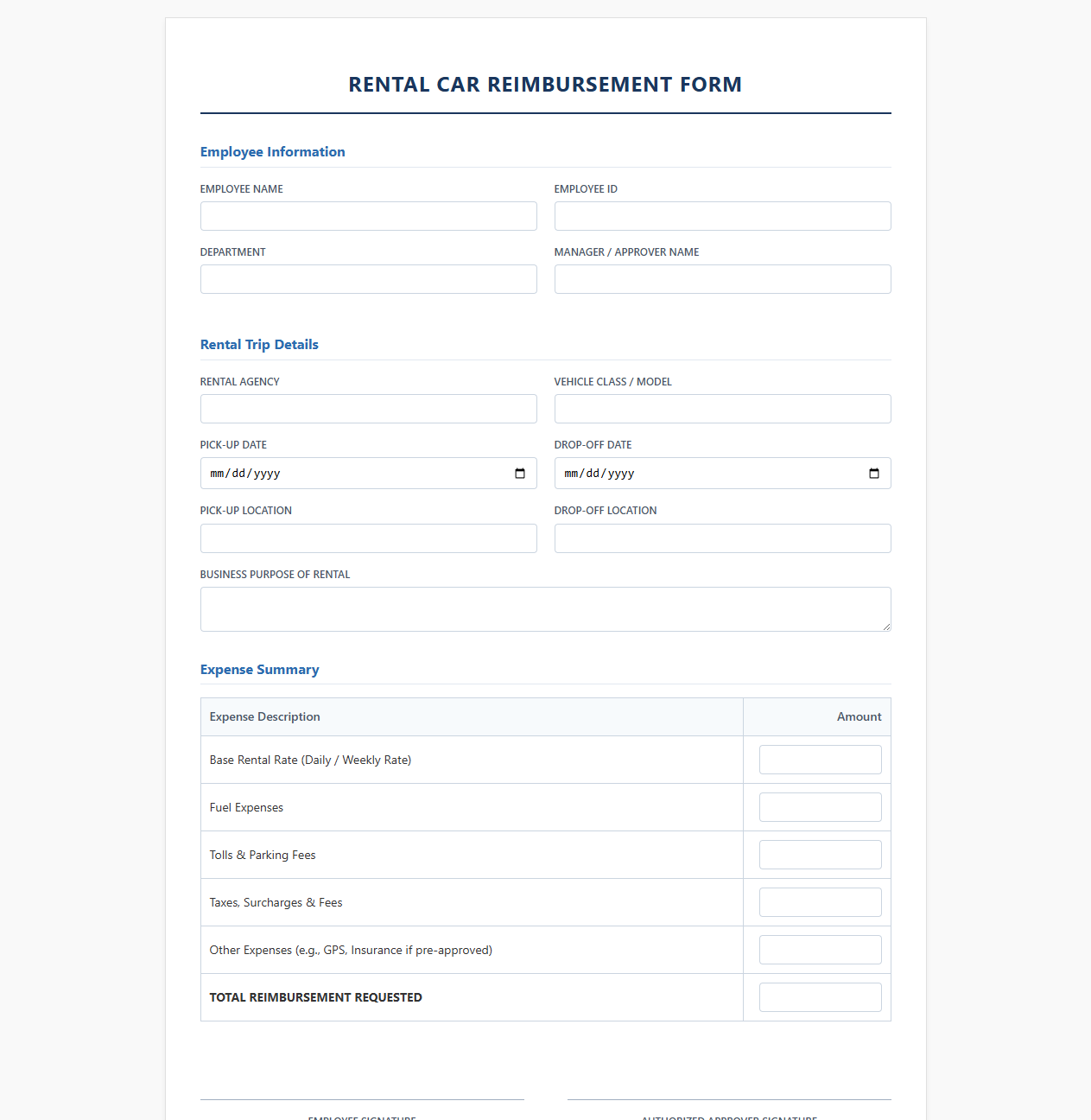 Rental Car Reimbursement Template