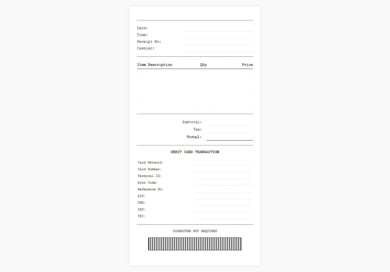 Retail Debit Card Payment Confirmation Template