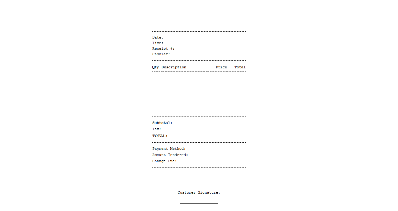 Retail Store Customer Purchase Receipt Template