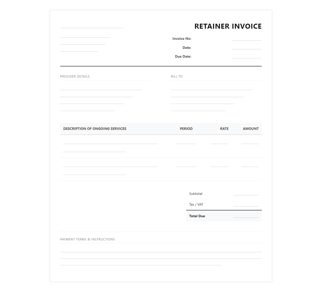 Retainer Invoice Template for Professional Services