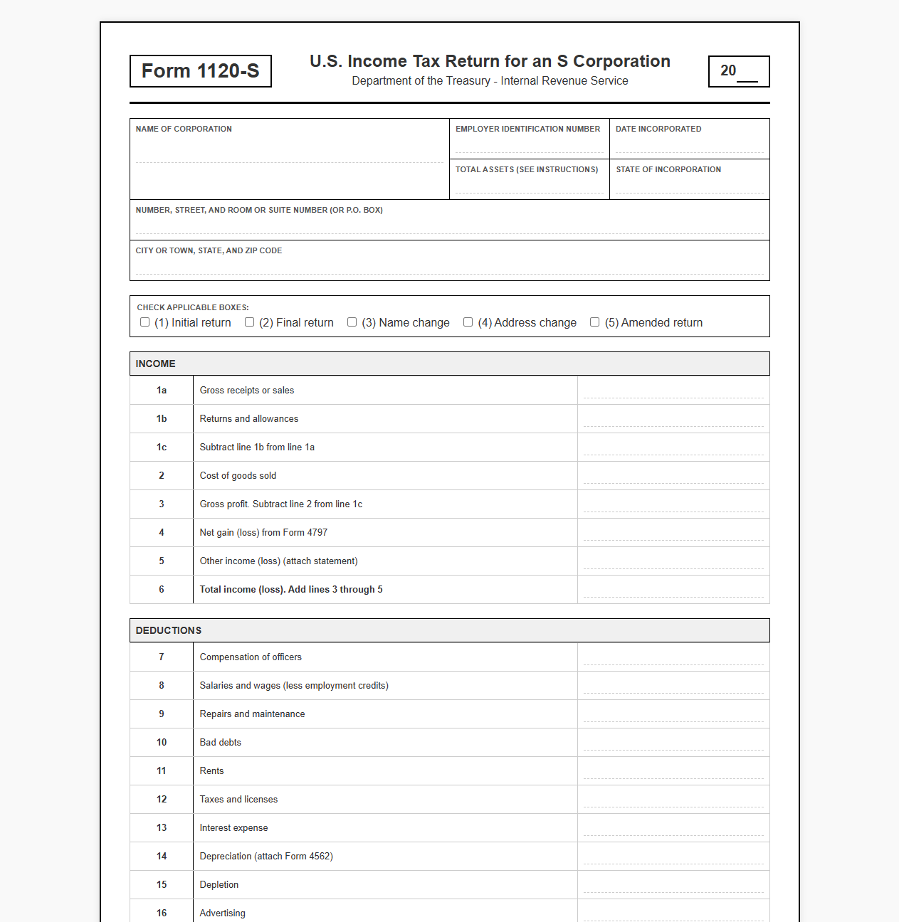 S Corp Income Tax Return Draft