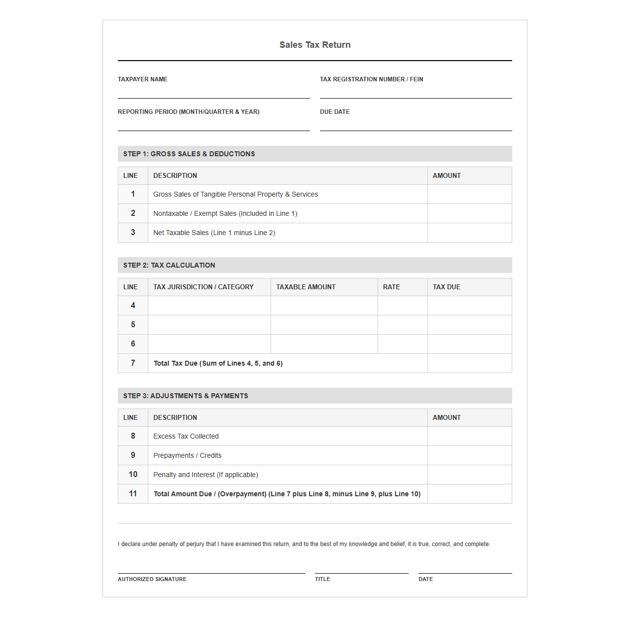 Sales Tax Return Filing Template