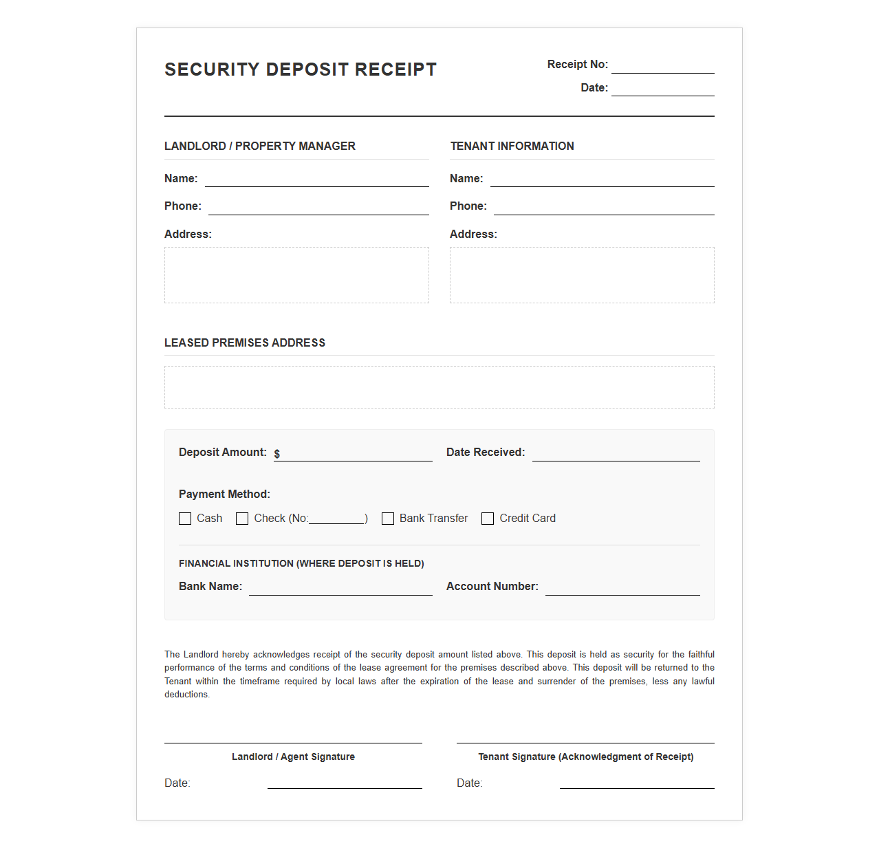 Security Deposit Receipt Template