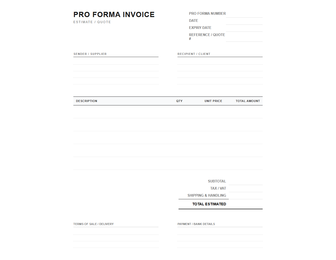 Simple Pro Forma Estimate Invoice Layout