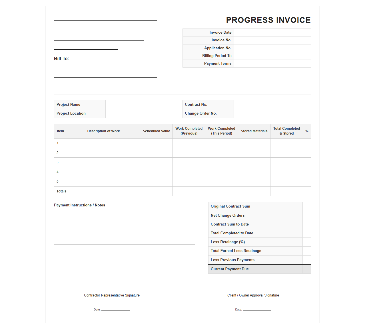 Simple Progress Payment Invoice Template