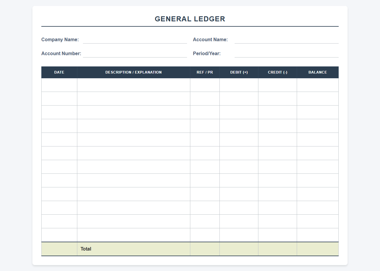 Small Business General Ledger Spreadsheet