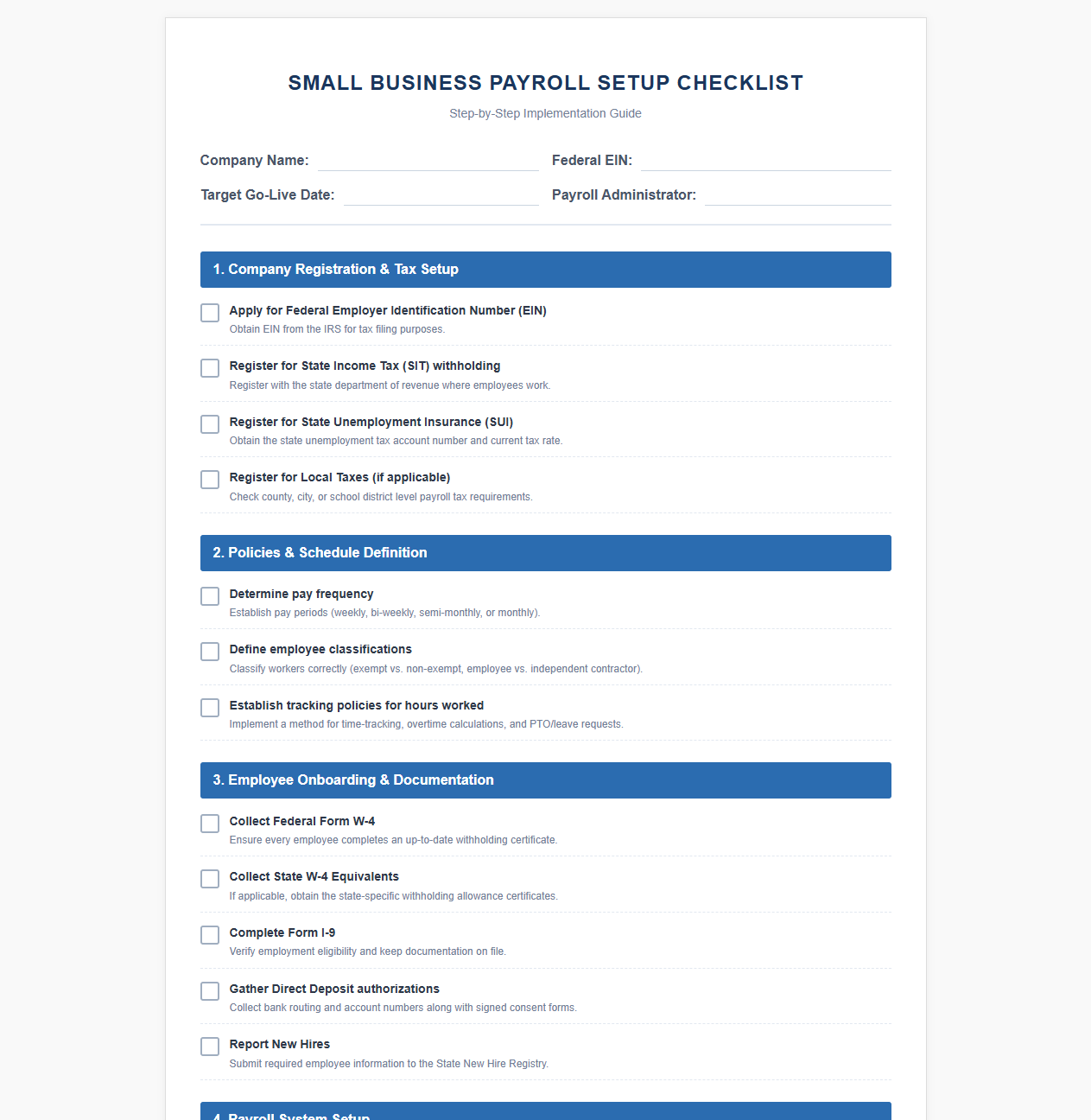 Small Business Payroll Setup Checklist