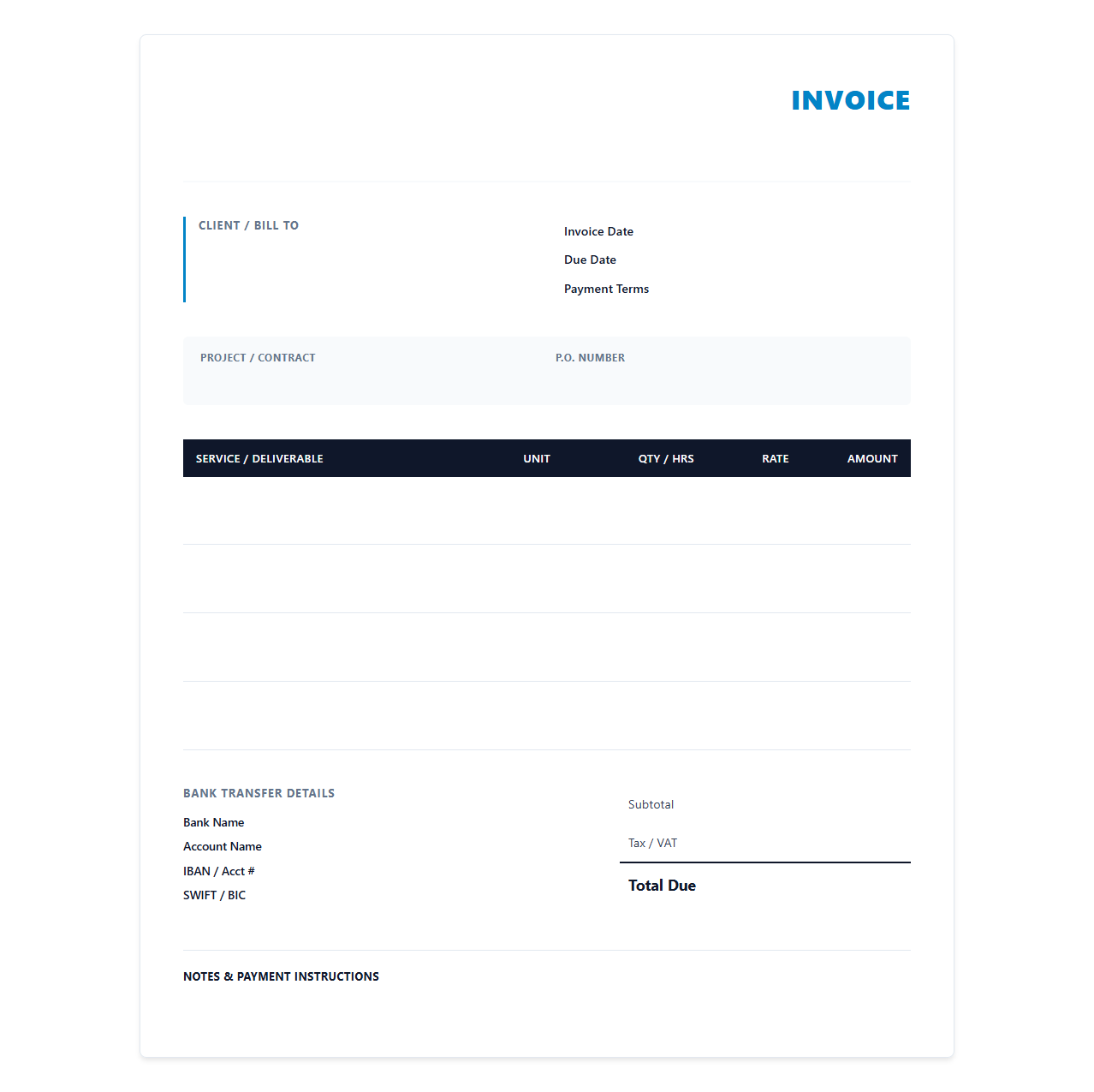 Software Development Project Invoice Template