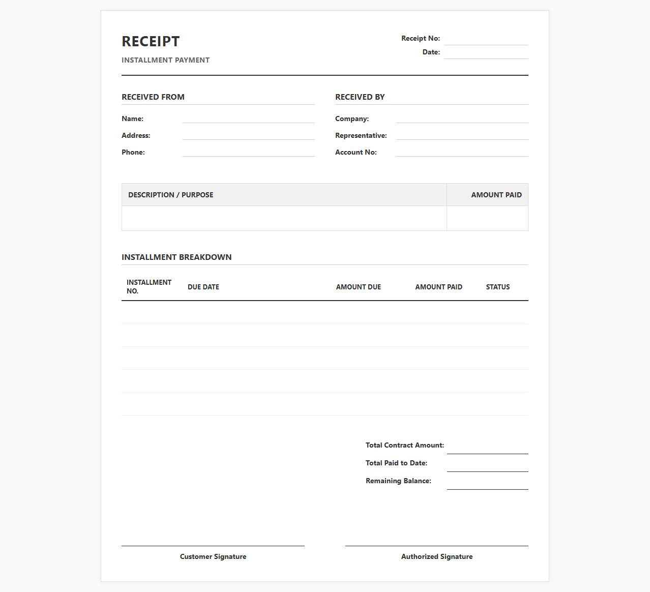 Split Payment Receipt Template