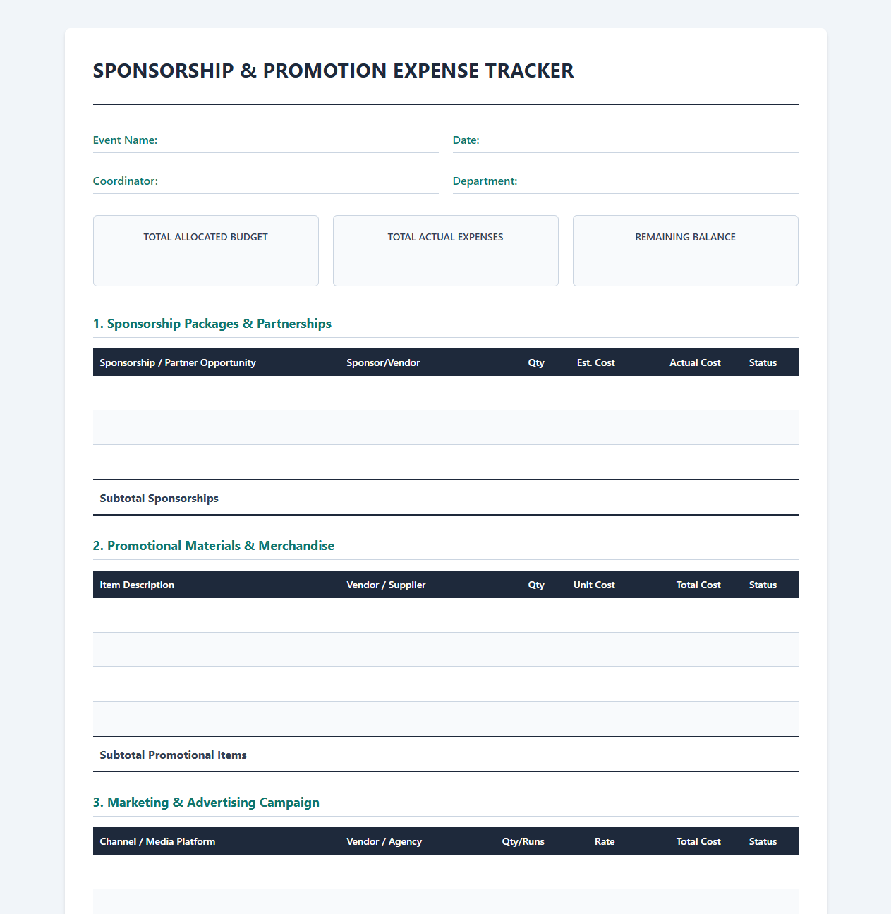Sponsorship and Promotion Expense Tracker