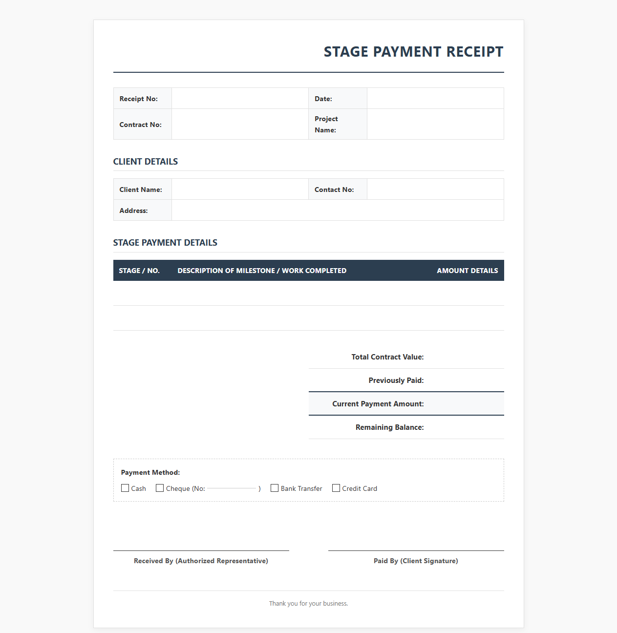 Stage Payment Receipt Template