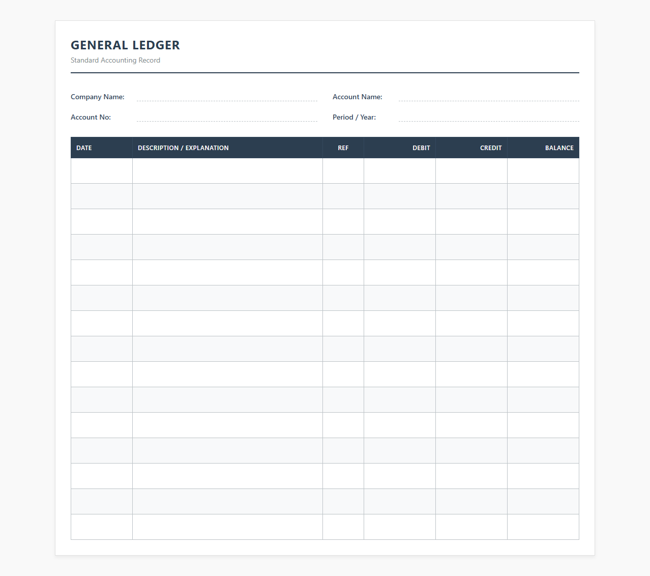 Standard General Ledger Accounting Template