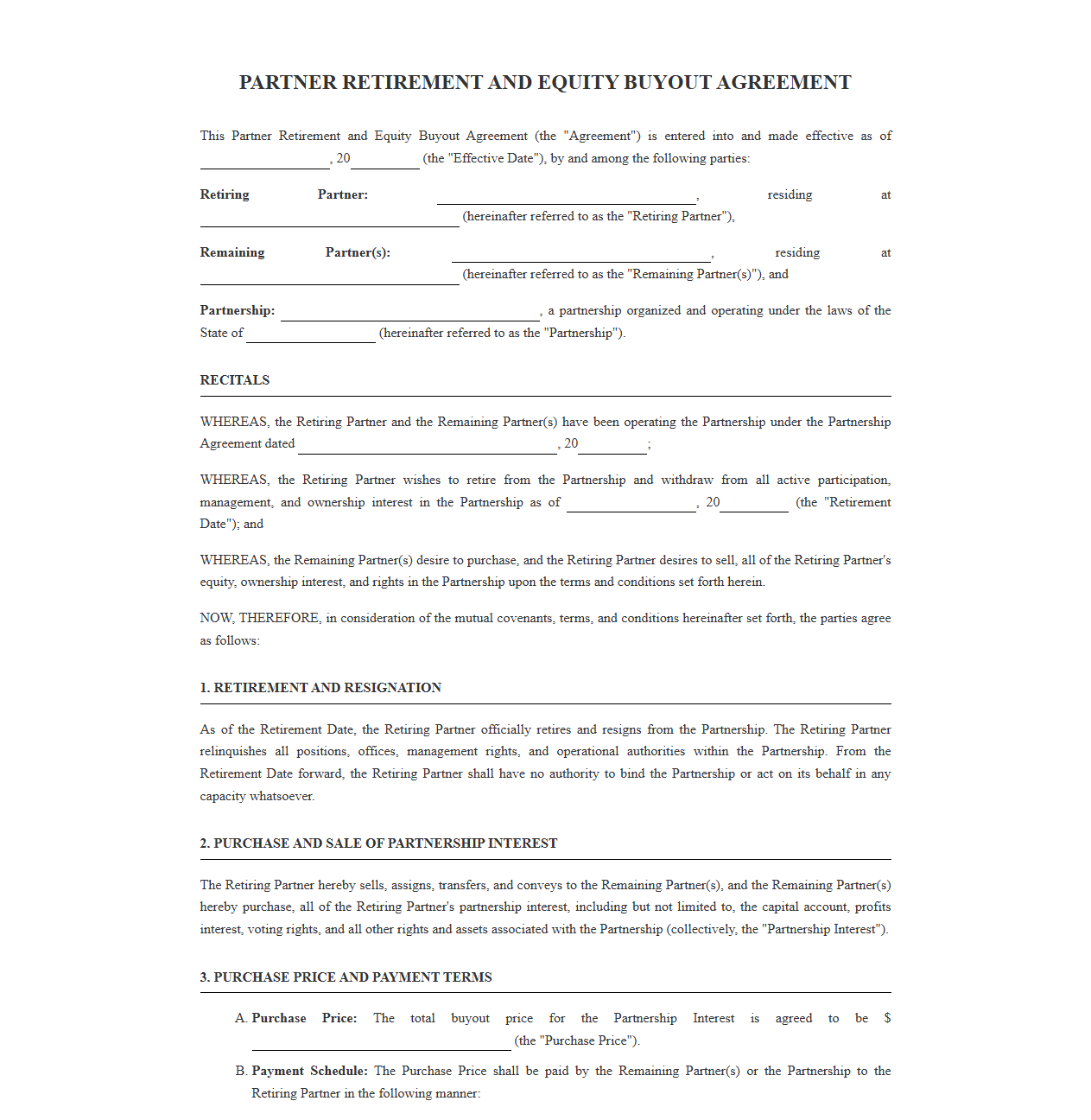 Standard Partner Exit and Equity Buyout Agreement