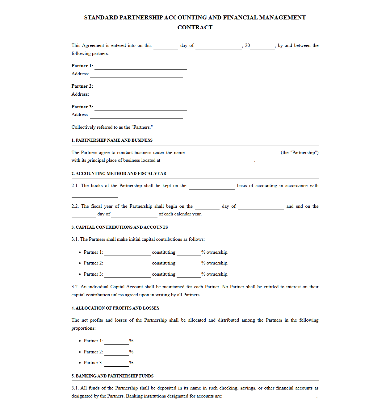 Standard Partnership Accounting and Financial Management Contract