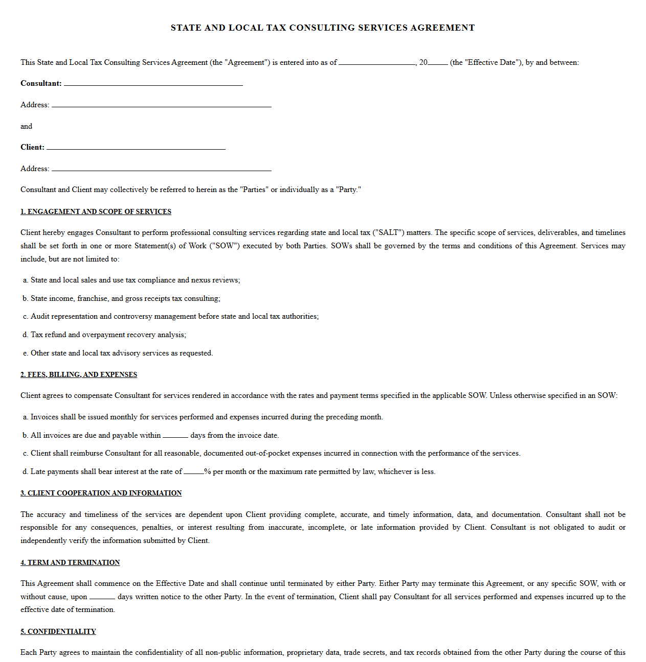 State and Local Tax Consulting Services Agreement