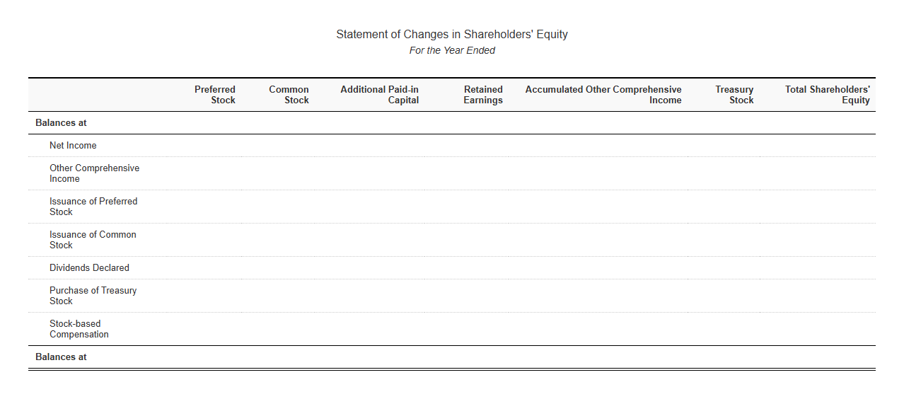 Statement of Changes in Shareholders' Equity Template