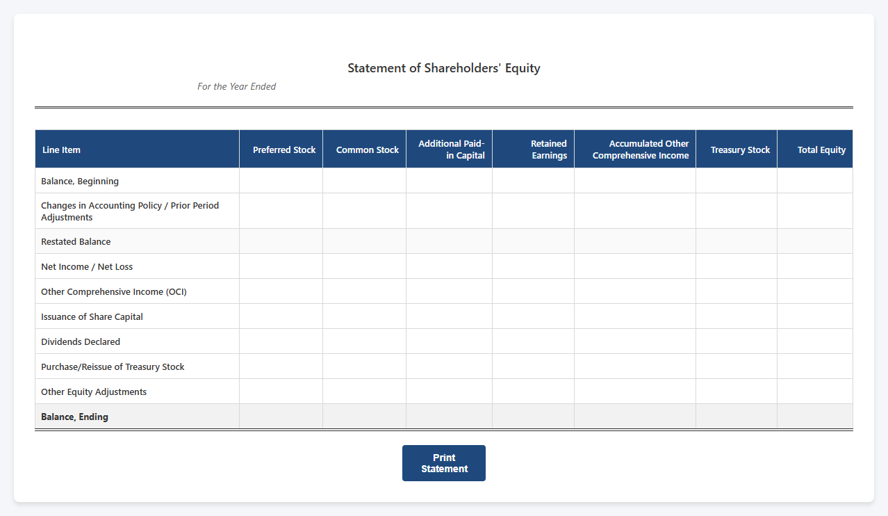 Statement of Owners Equity Excel Template