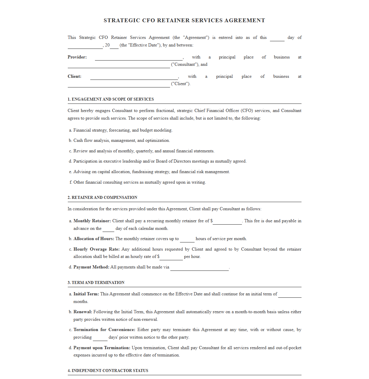 Strategic CFO Retainer Services Agreement