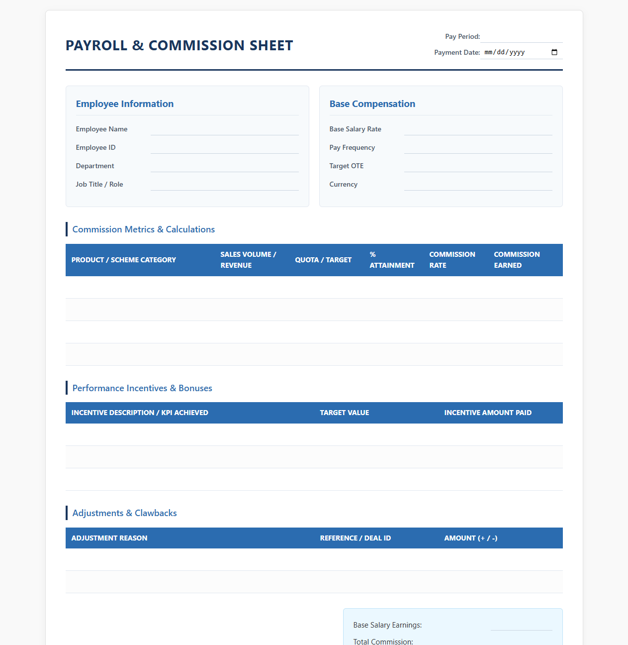 Structured Payroll Template for Commission Schemes