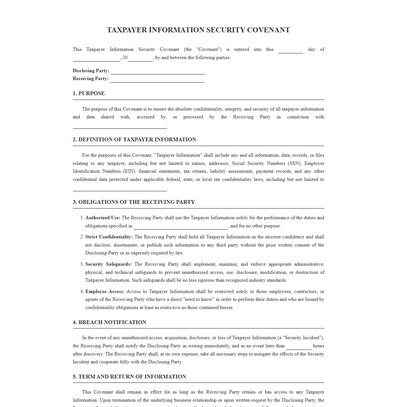 Taxpayer Information Security Covenant